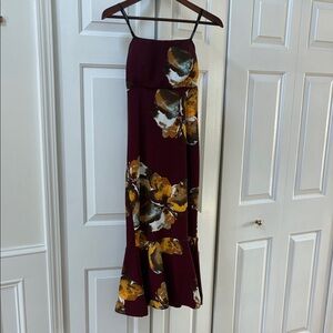 Bisou Bisou Strapless Burgundy Floral Midi Dress